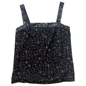 Vintage 100% Silk Charmeuse Black + Gold Floral Cami Tank | Size 12 | Y2K Cami